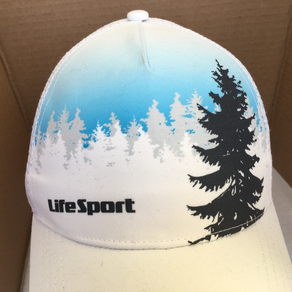 Boco Gear LifeSport Technical Trucker Hat Snapback One Size NWT White Blue Trees - Picture 6 of 10